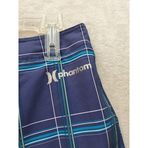 Hurley Phantom Board Shorts Mens 34 Blue Plaid Polyester Cargo Pocket Drawstring - Picture 6 of 8